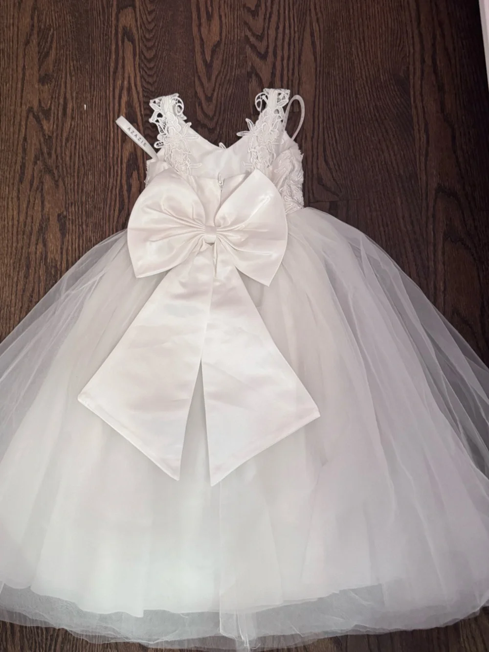 Azazie White Lace Bodice Tulle Flower Girl Dress - Picture 3 of 7